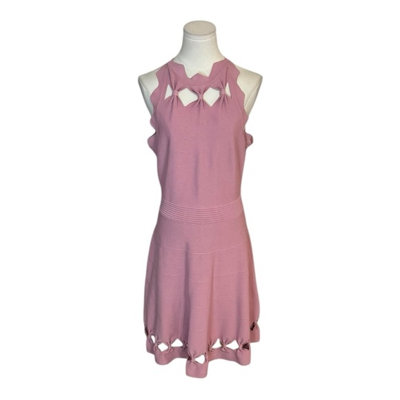 TED BAKER London‎ Dusty Rose Skater Cherina Bow Stretch Knit Dress size 3 8 10 M - Picture 2 of 7